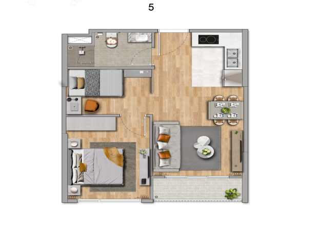 Thiết kế căn hộ 1 phòng ngủ The Magnolia Long Biên